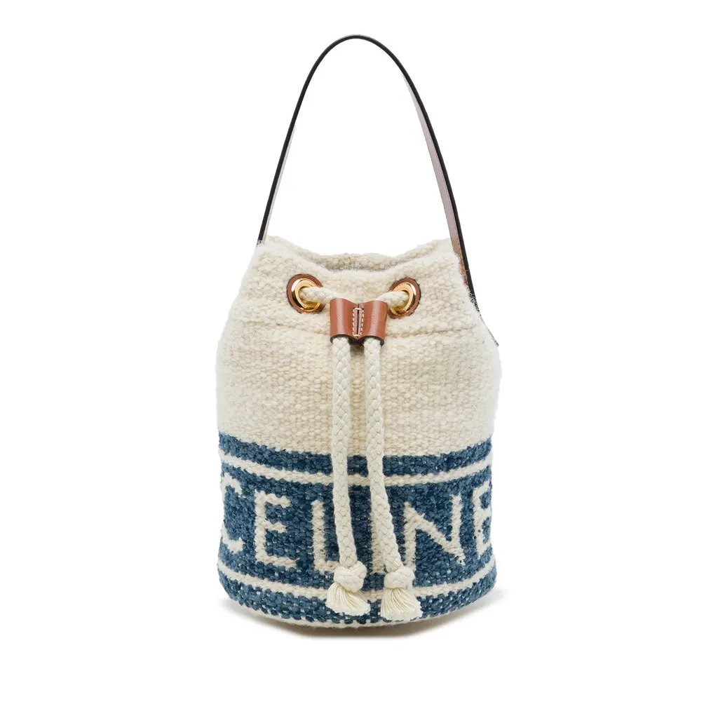 Celine Teen Plein Soleil Canvas Drawstring Bucket Bag Blue Canvas Very good - Front View