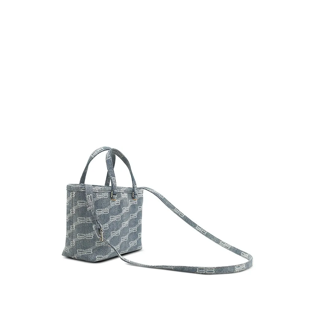 Balenciaga Small BB Monogram Denim East West Tote Blue Denim Good - Back View
