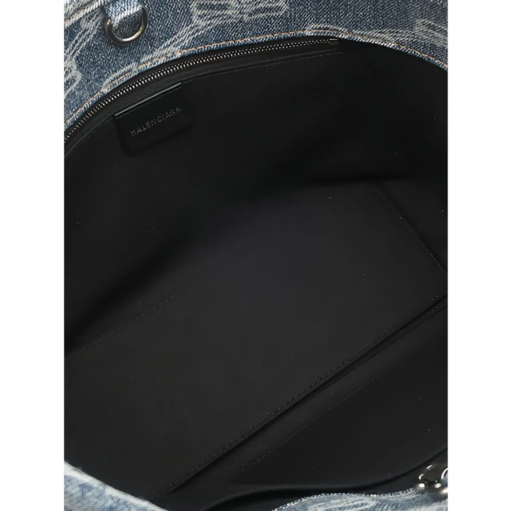 Balenciaga Small BB Monogram Denim East West Tote Blue Denim Good - Model View