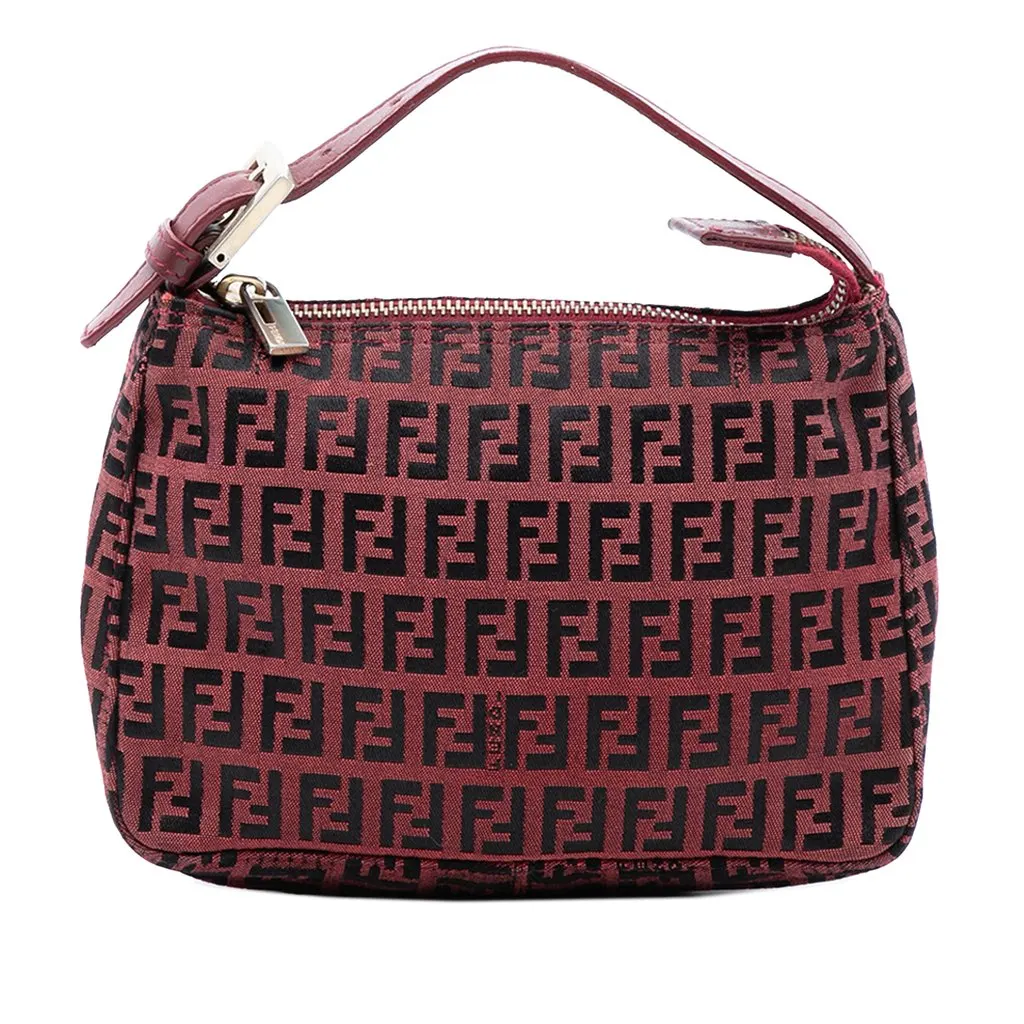 Fendi Zucchino Canvas Handbag Red Very good - Front View