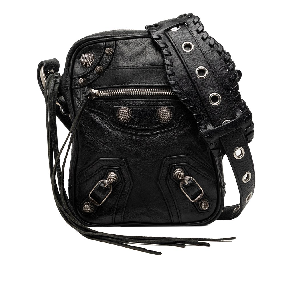 Balenciaga Lambskin Motocross Le Cagole Messenger Bag Black