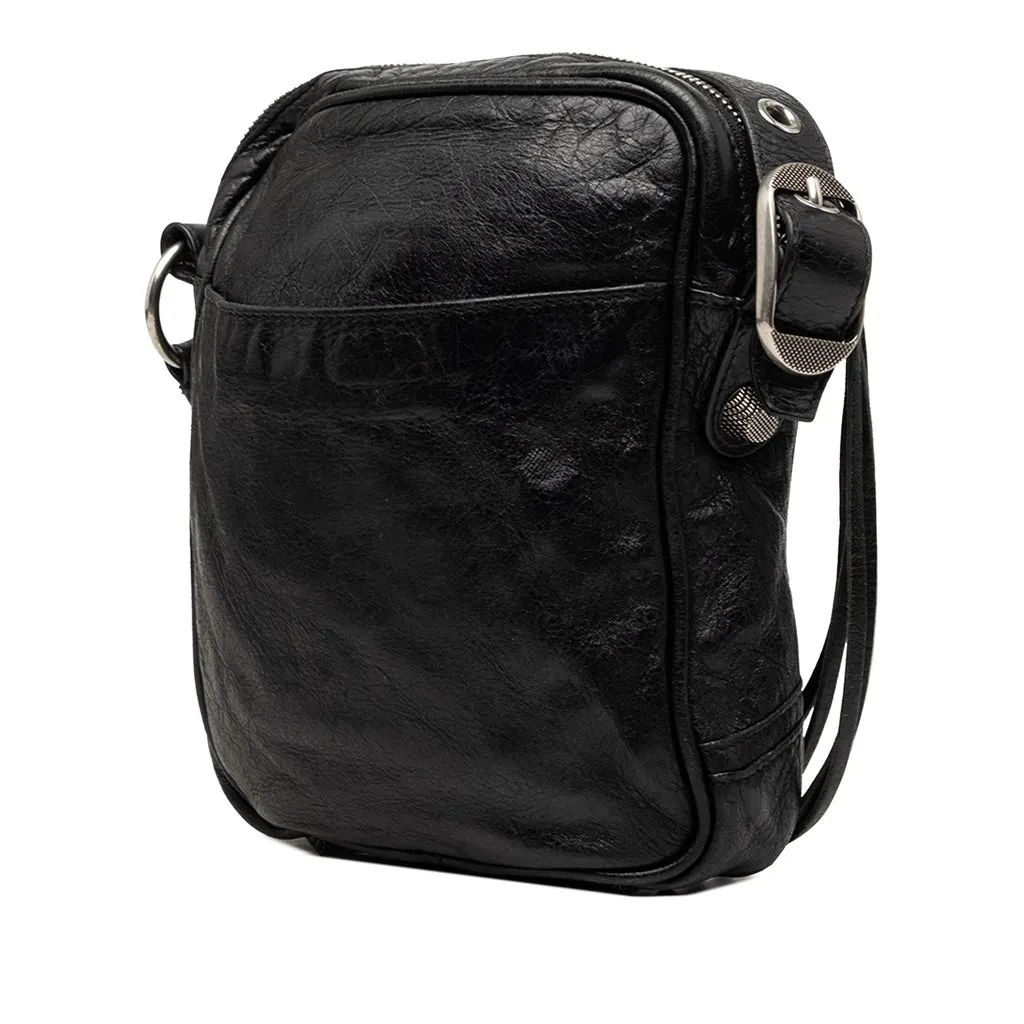 Balenciaga Lambskin Motocross Le Cagole Messenger Bag Black Leather Very good - Back View