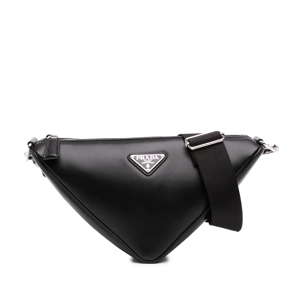 Prada Leather Triangle Crossbody Black Leather Very good - Front View