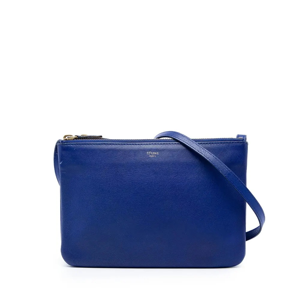 Celine Small Lambskin Trio Crossbody Blue Leather Very good - Front View