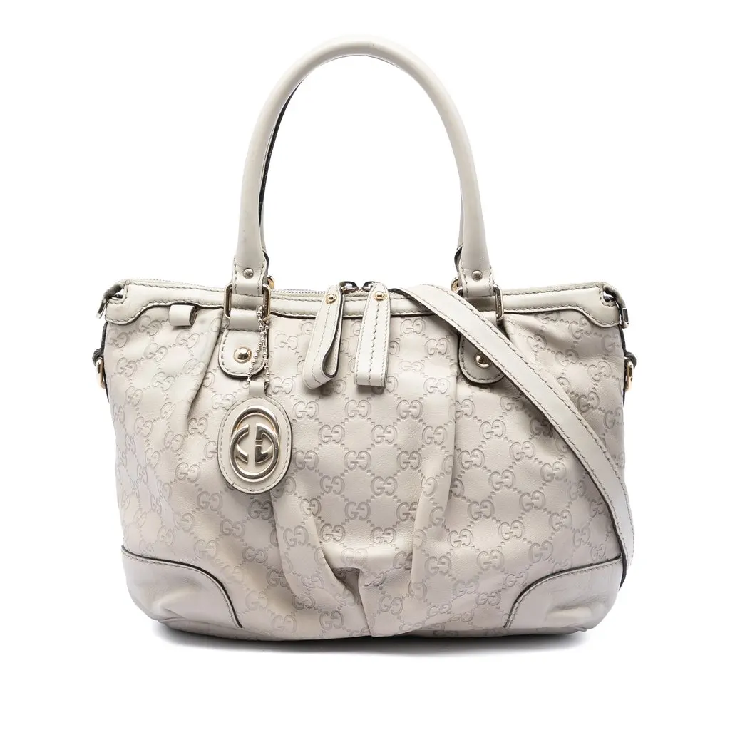 Gucci Guccissima Sukey Satchel White Leather Very good - Front View