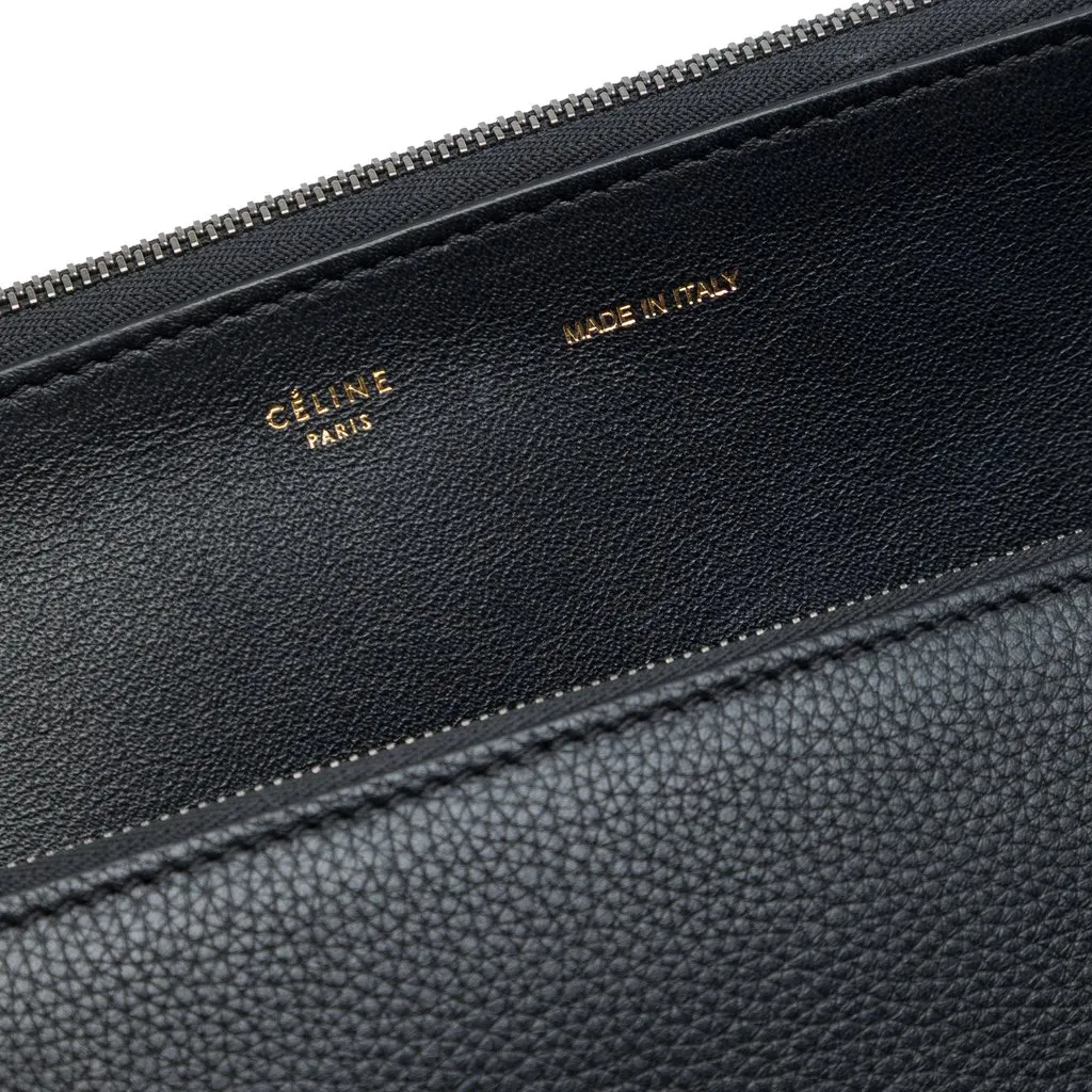 Celine Medium Drummed Calfskin and Suede Trapeze Double Zip Satchel Black Leather Very good - Box View
