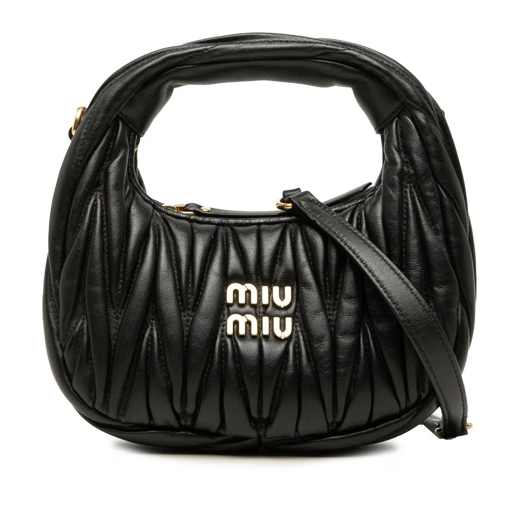 Miu Miu Mini Matelasse Nappa Wander Bag Black Leather Very good - Front View
