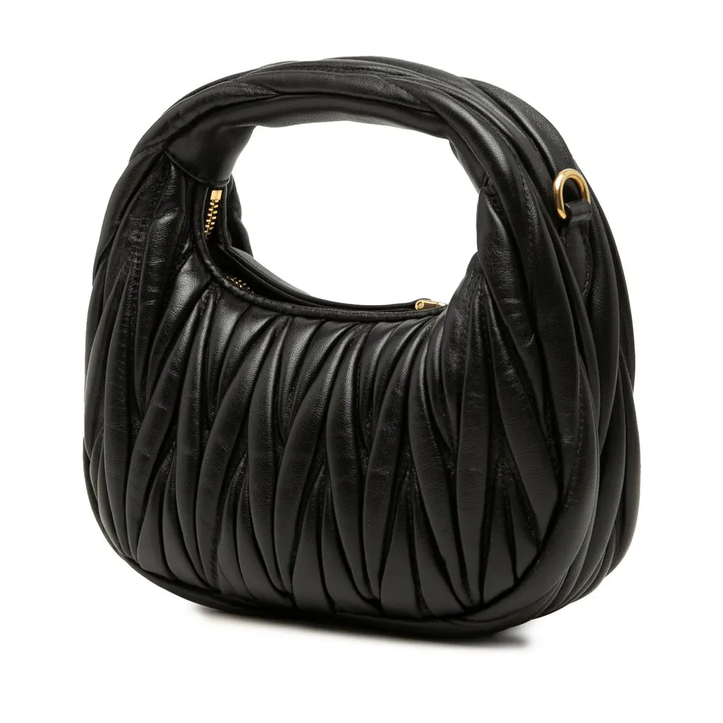 Miu Miu Mini Matelasse Nappa Wander Bag Black Leather Very good - Back View