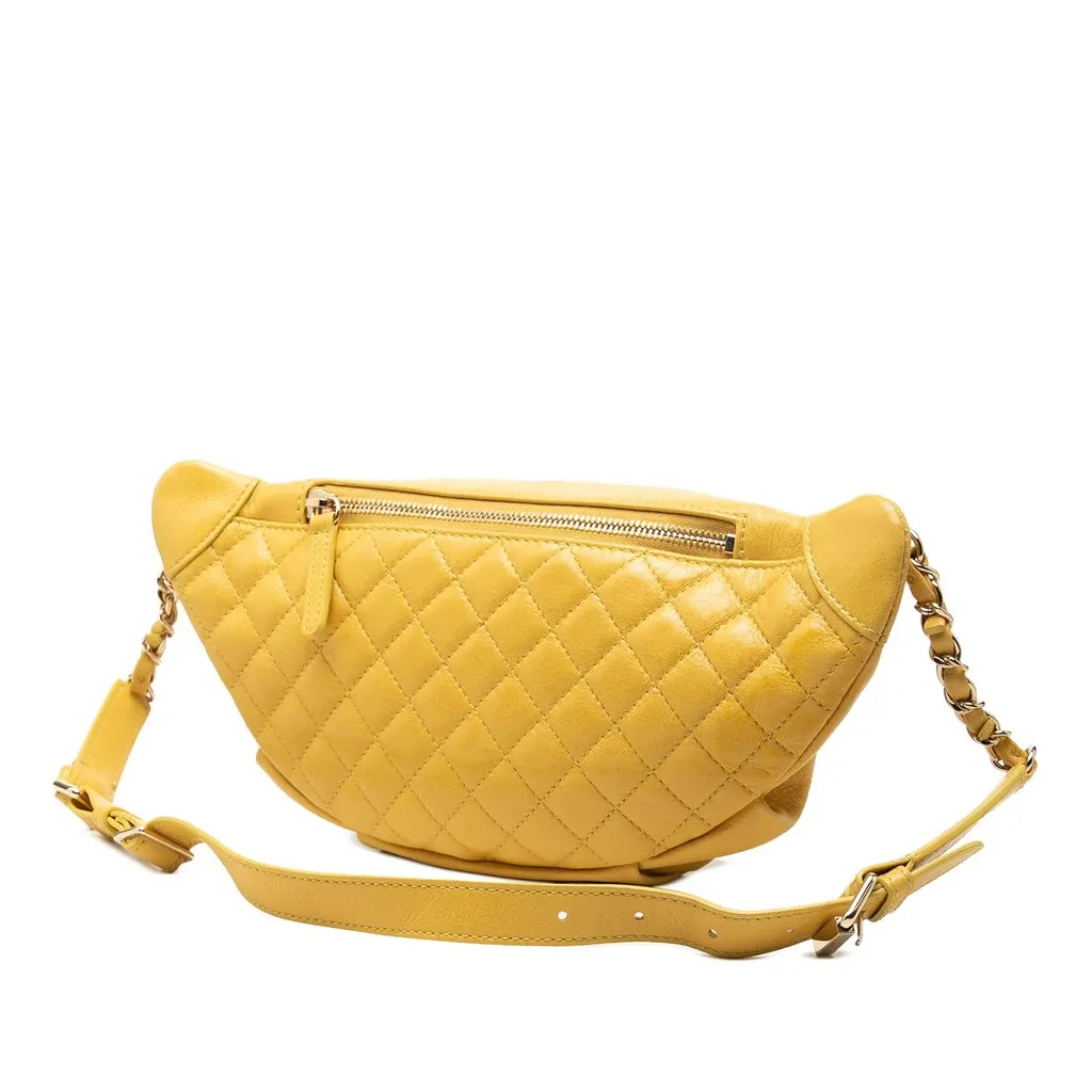 Chanel Quilted Lambskin Classic Bi Waist Bag Yellow Leather Very good - Back View