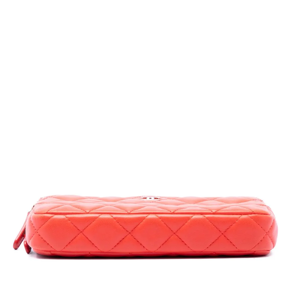 Chanel CC Quilted Lambskin Double Zip Clutch With Chain Orange Leather Very good - Inside View