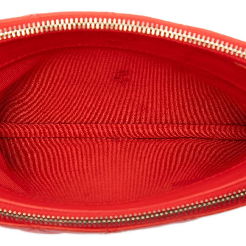 Chanel CC Quilted Lambskin Double Zip Clutch With Chain Orange Leather Very good - Model View