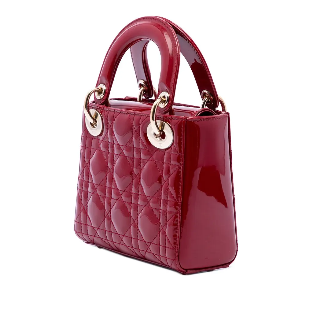 Dior Mini Patent Cannage Lady Dior Red Leather Very good - Back View