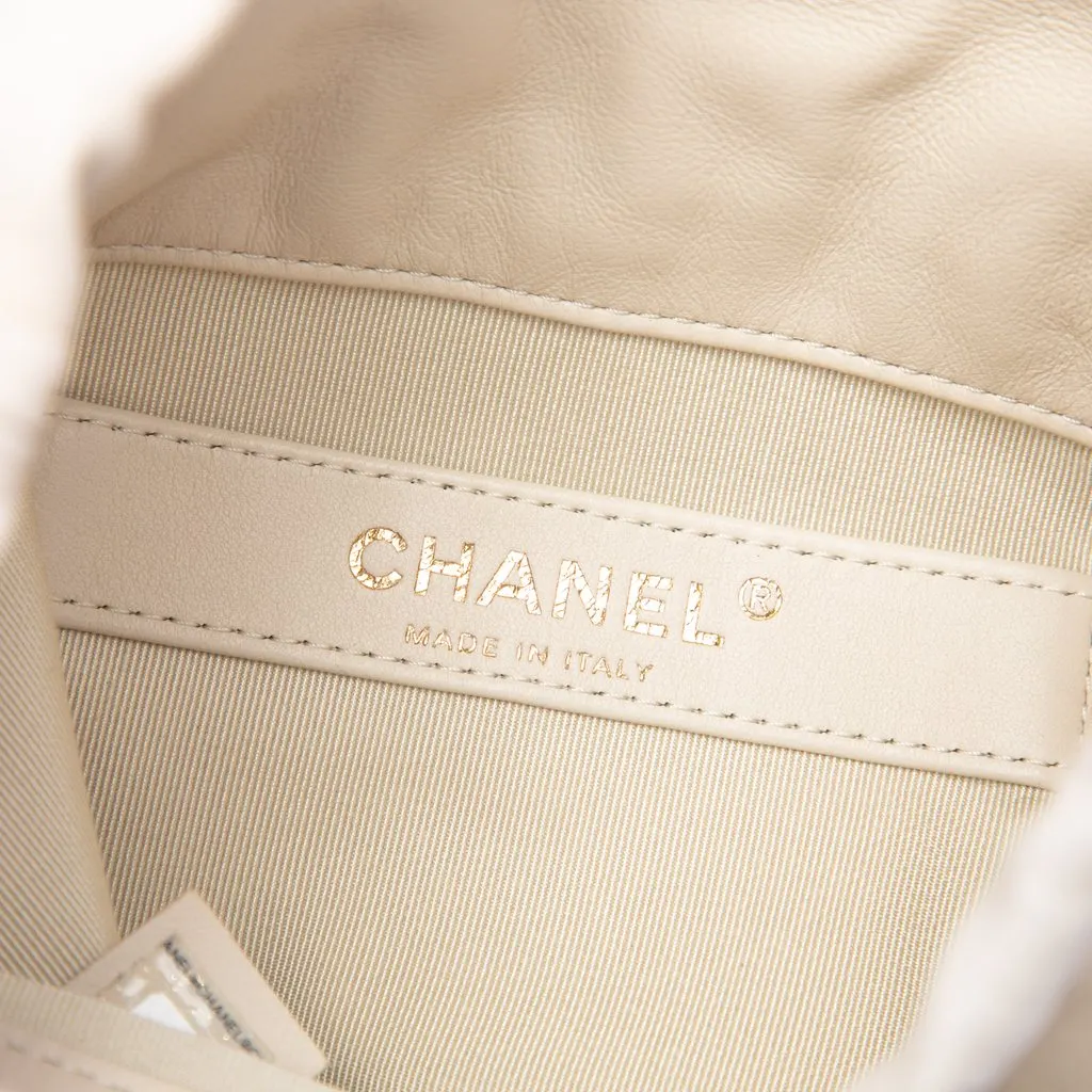 Chanel Mini Lambskin CC Chain Frame Drawstring Bucket Bag White Leather Very good - Box View