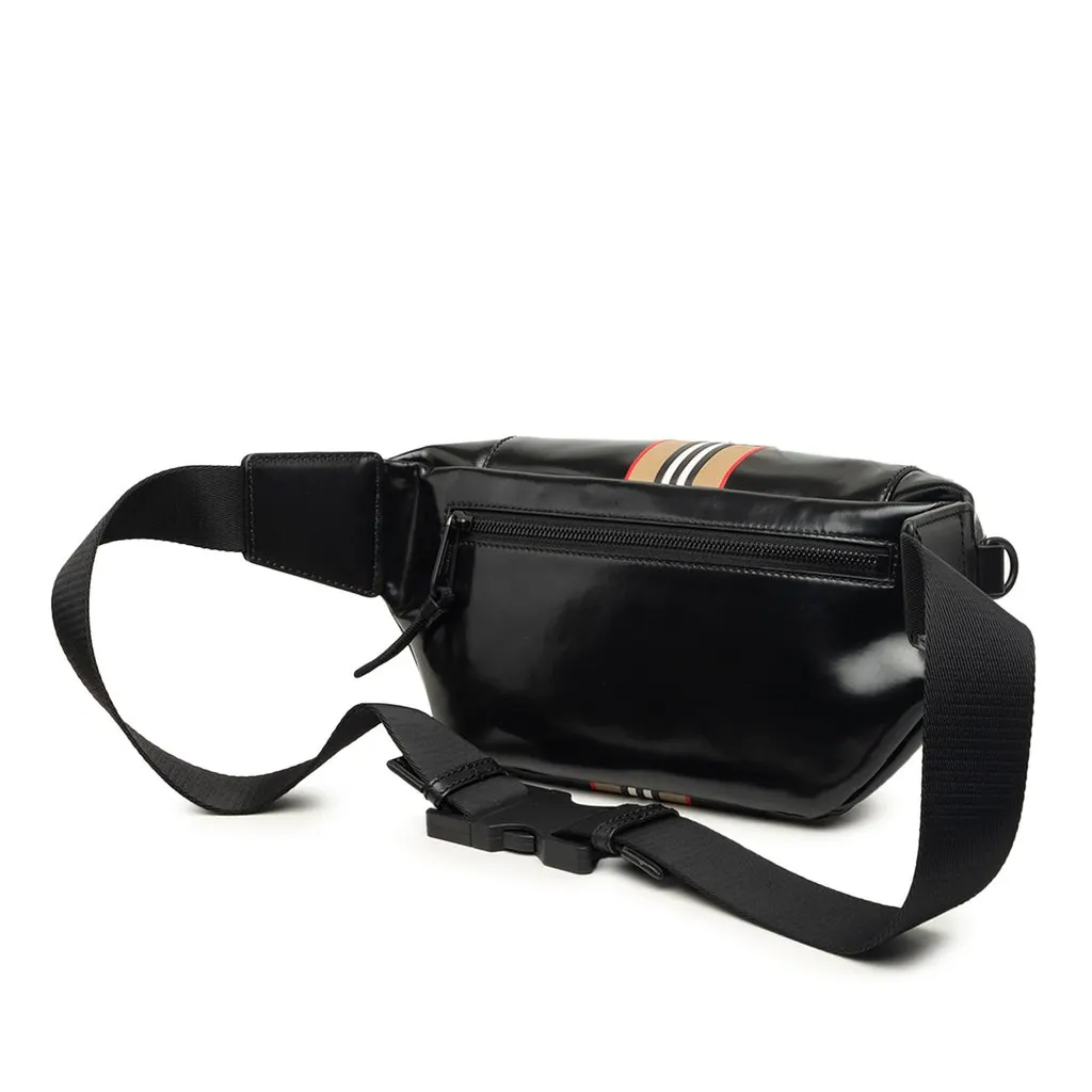 Burberry Coated Canvas Icon Stripe Sonny Belt Bag Black Very good - Back View