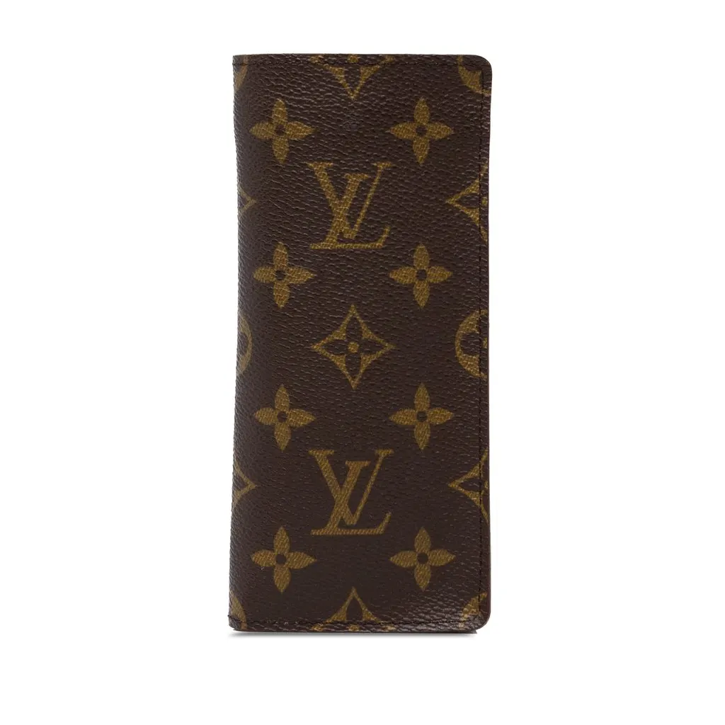 Louis Vuitton Monogram Etui a Lunettes Simple Eyeglass Case Brown Canvas Good - Front View
