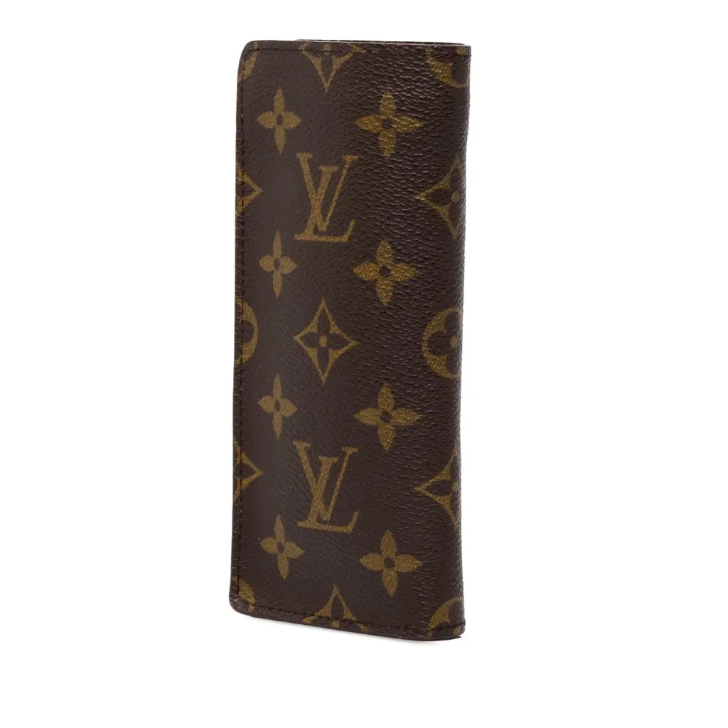 Louis Vuitton Monogram Etui a Lunettes Simple Eyeglass Case Brown Canvas Good - Back View