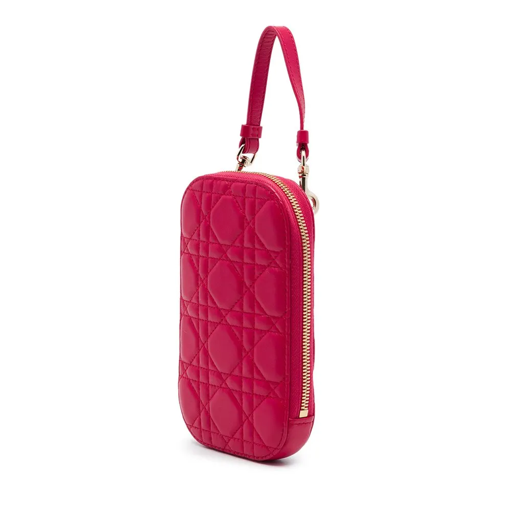 Dior Lambskin Cannage Lady Dior Call in Phone Holder Red Leather Very good - Back View
