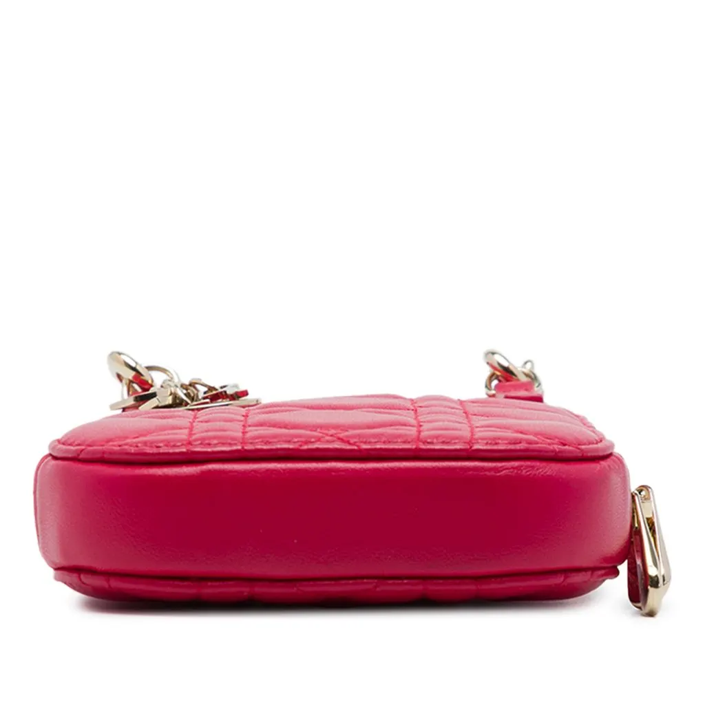 Dior Lambskin Cannage Lady Dior Call in Phone Holder Red Leather Very good - Inside View