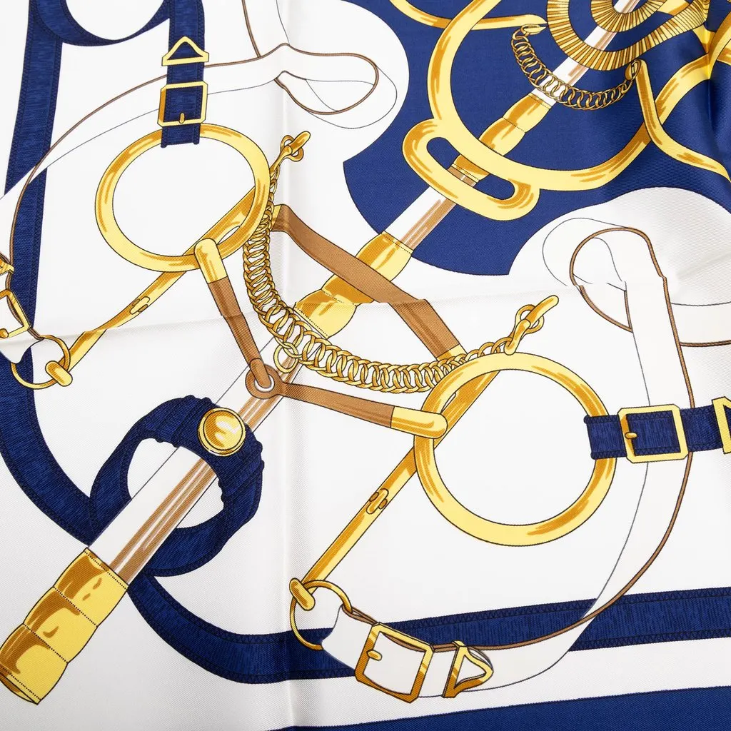 Hermès Eperon D Or Silk Scarf 90 White Silk Very good - Inside View