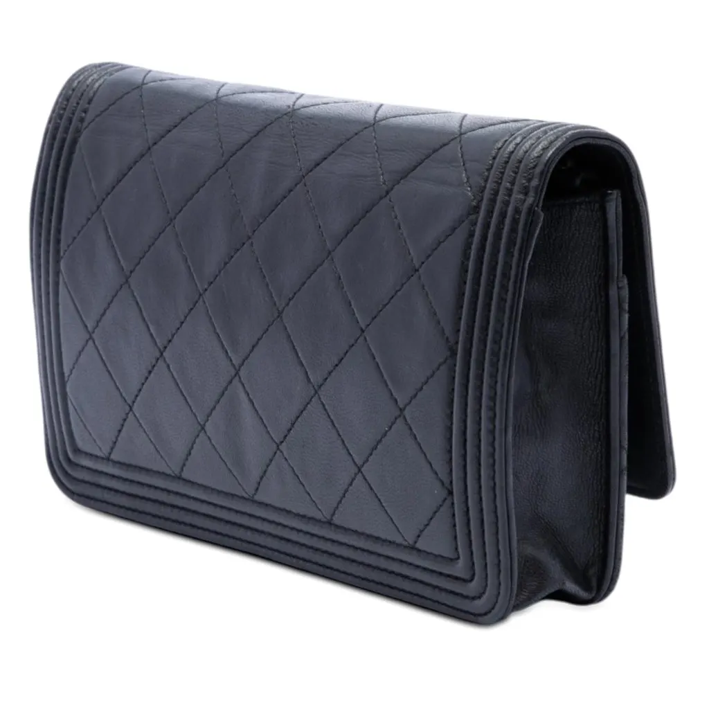 Chanel Quilted Lambskin Boy Wallet On Chain Black Leather Very good - Back View