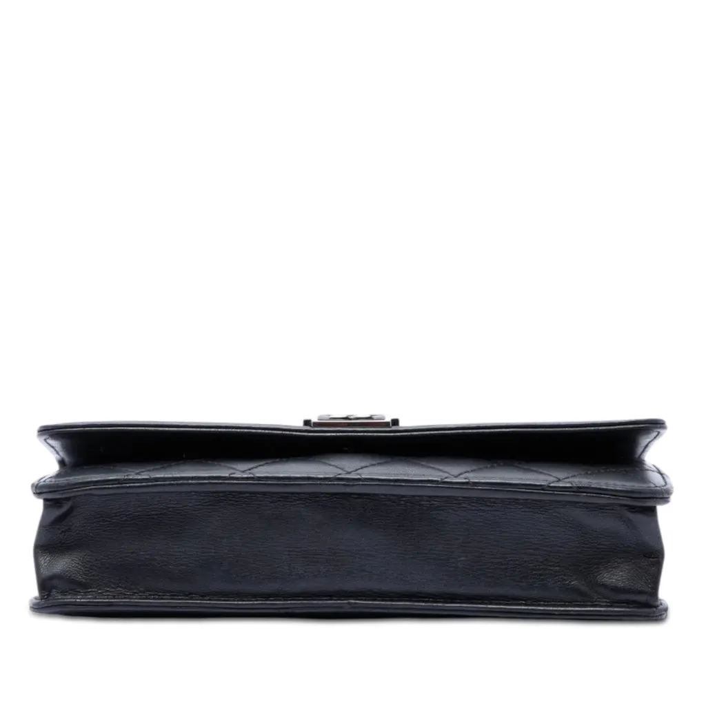 Chanel Quilted Lambskin Boy Wallet On Chain Black Leather Very good - Inside View