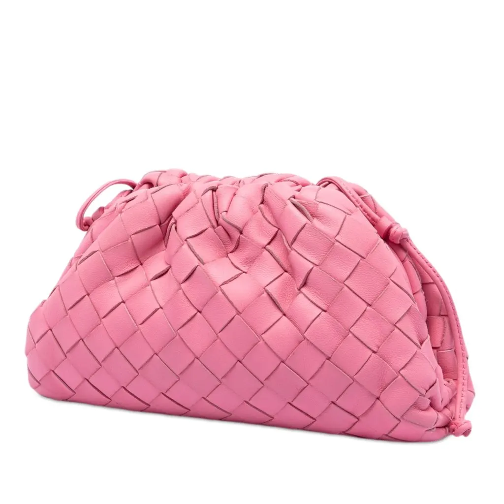 Bottega Veneta Nappa Intrecciato The Mini Pouch Crossbody Pink Leather Very good - Back View