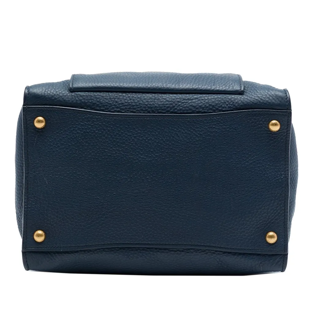 Prada Vitello Daino Front Pocket Open Convertible Tote Blue Leather Good - Inside View