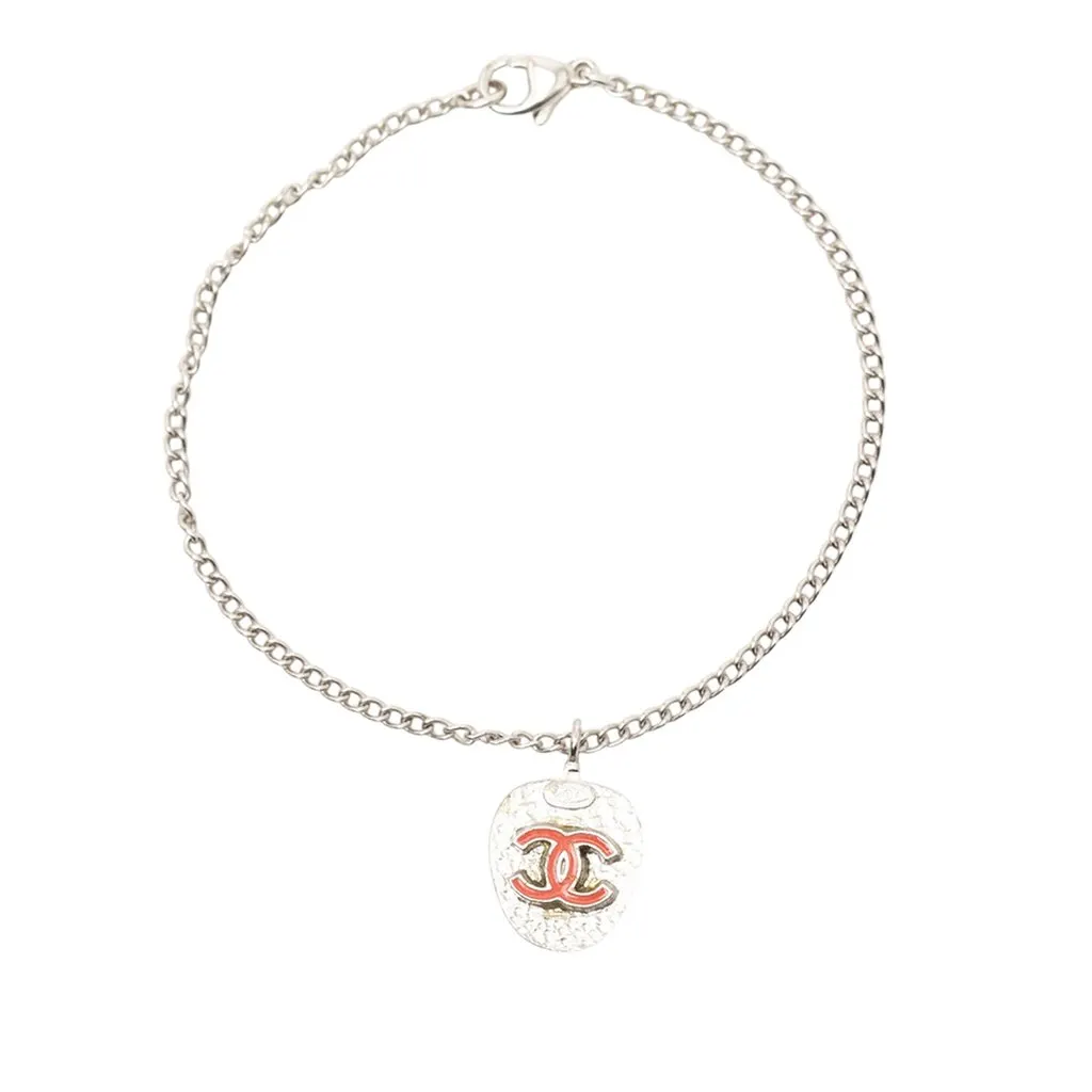 Chanel Brass Plated Resin CC Strawberry Charm Bracelet Silver Metal Very good - Back View