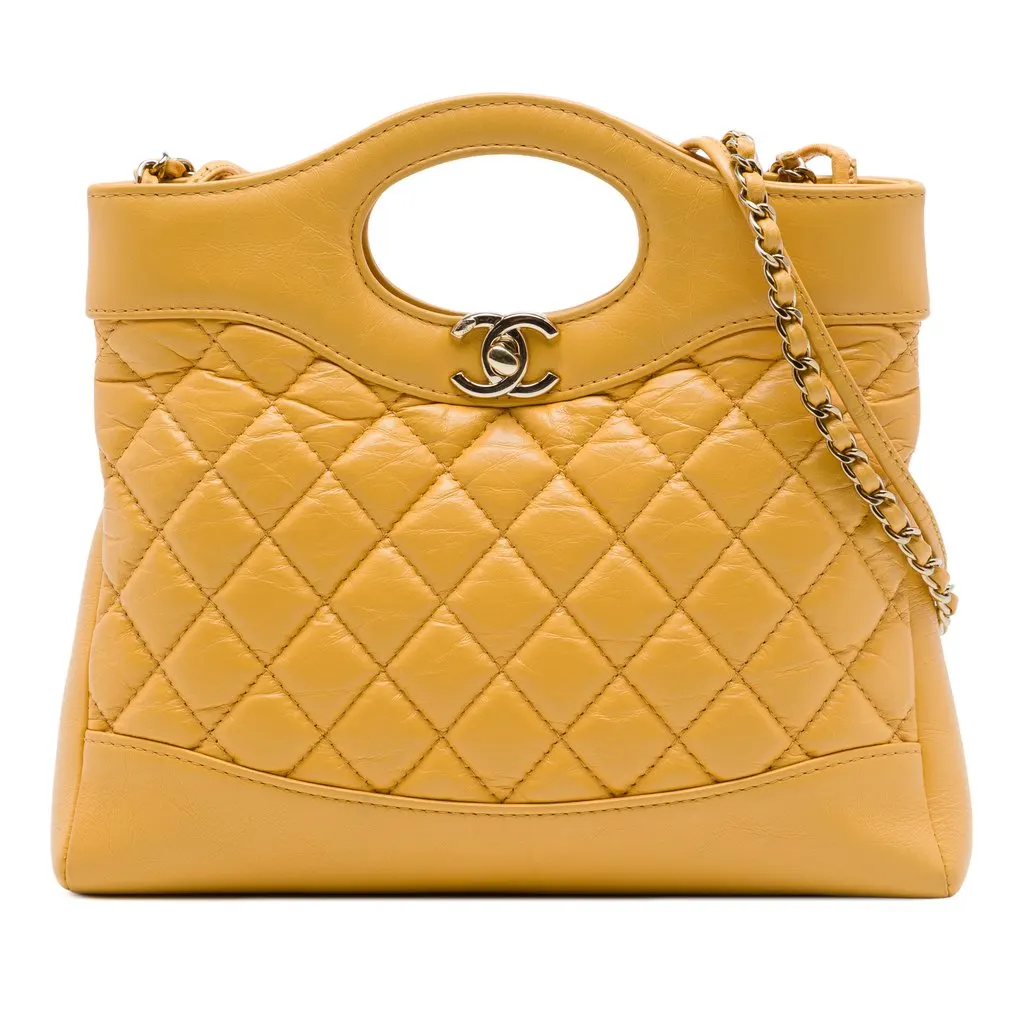 Chanel Mini Shiny Crumpled Calfskin 31 Shopping Bag Yellow Leather Very good - Front View
