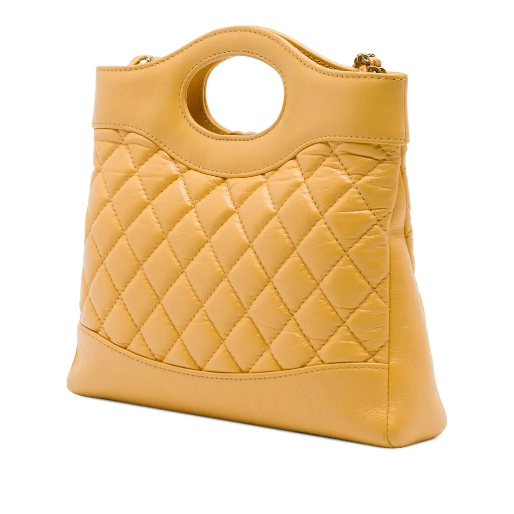 Chanel Mini Shiny Crumpled Calfskin 31 Shopping Bag Yellow Leather Very good - Back View