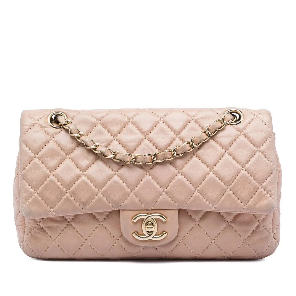 Chanel Medium Classic Lambskin Double Flap Brown Leather Very good - Front View