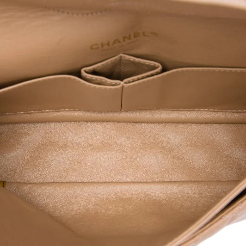 Chanel Medium Classic Lambskin Double Flap Brown Leather Very good - Model View
