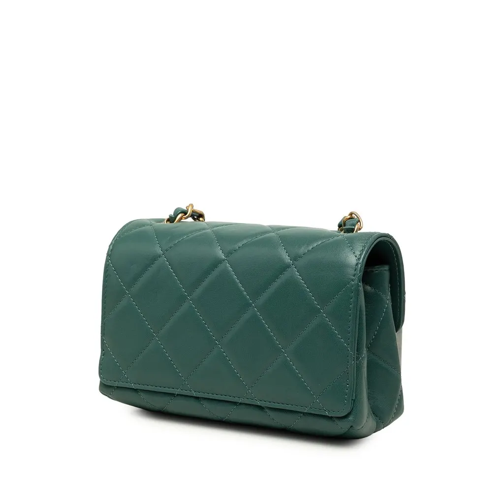 Chanel Mini Lambskin Diamond Lock Flap Green Leather Very good - Back View