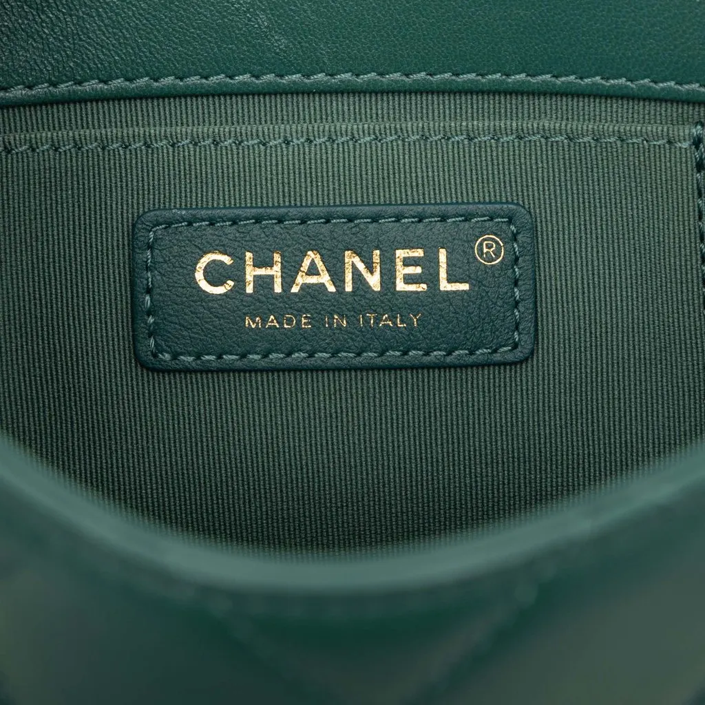Chanel Mini Lambskin Diamond Lock Flap Green Leather Very good - Box View