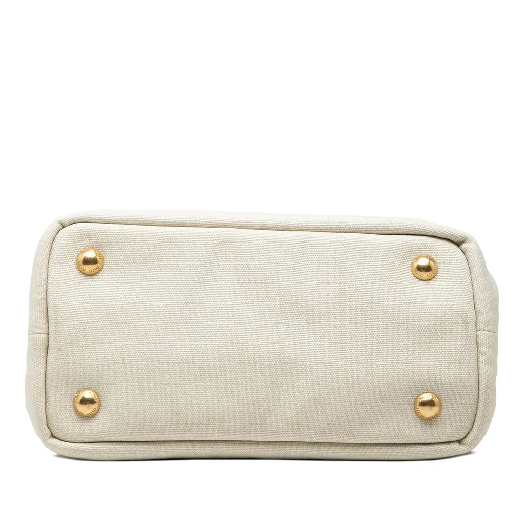 Miu Miu Cotton Trimmed Embroidered Canvas Logo Convertible Tote White Very good - Inside View