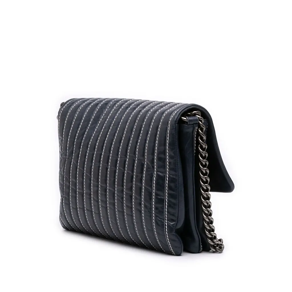 Chanel Large Vertical Quilted Lambskin Stitched Single Flap Blue Leather Very good - Back View