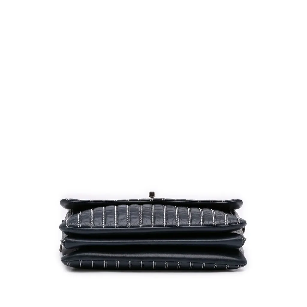 Chanel Large Vertical Quilted Lambskin Stitched Single Flap Blue Leather Very good - Inside View