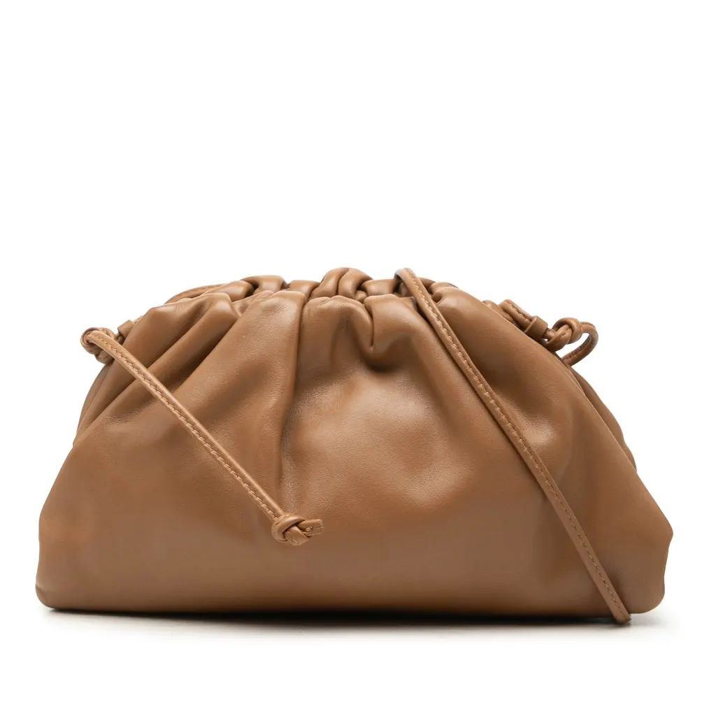 Bottega Veneta Lambskin The Mini Pouch Crossbody Brown Leather Very good - Front View