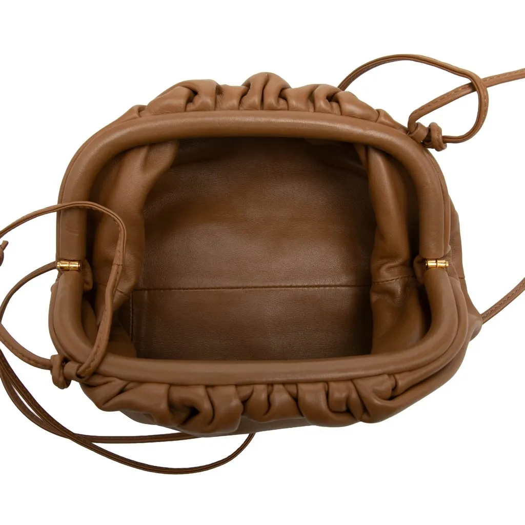 Bottega Veneta Lambskin The Mini Pouch Crossbody Brown Leather Very good - Model View