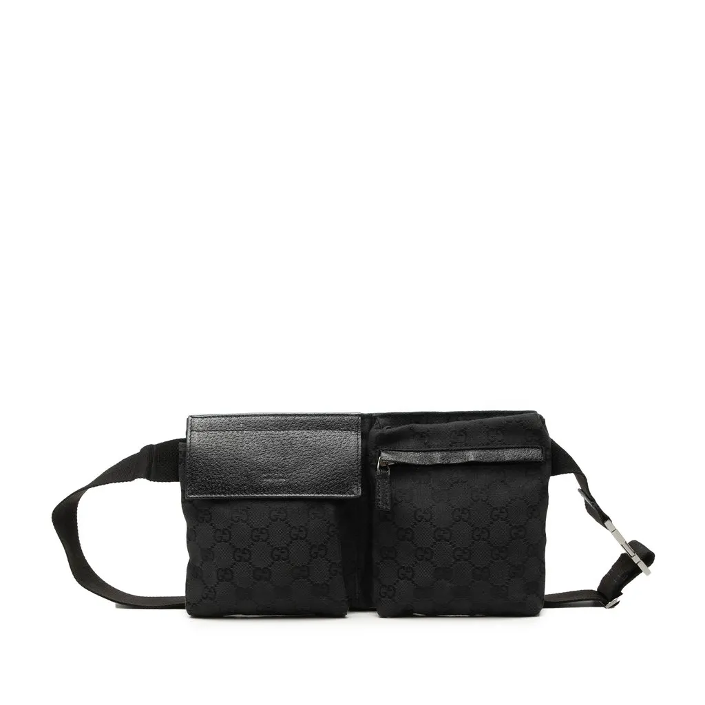 Gucci GG Canvas Double Pocket Belt Bag Black Very good - Front View