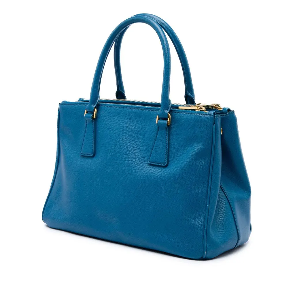 Prada Small Saffiano Lux Galleria Double Zip Satchel Blue Leather Very good - Back View