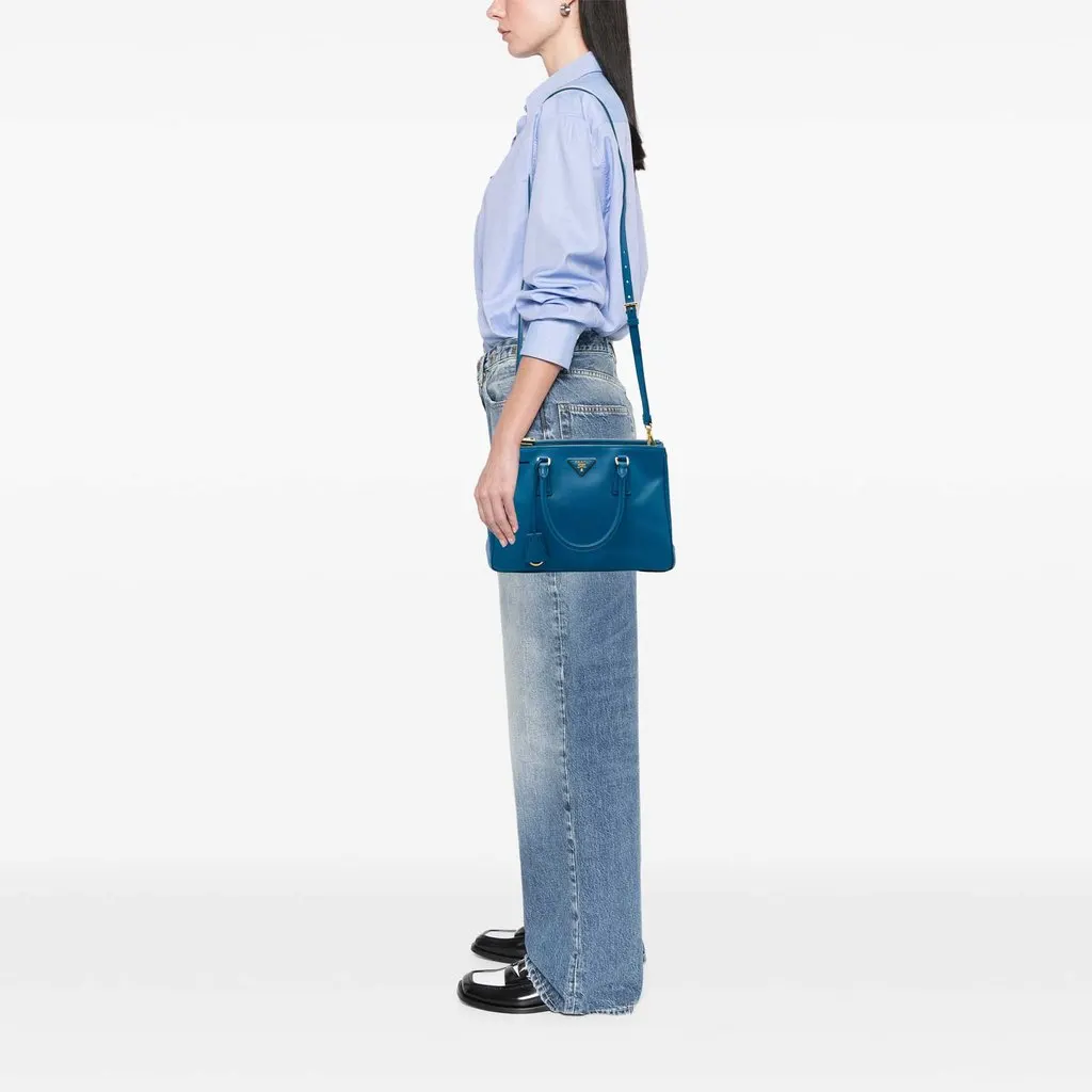 Prada Small Saffiano Lux Galleria Double Zip Satchel Blue Leather Very good - Box View