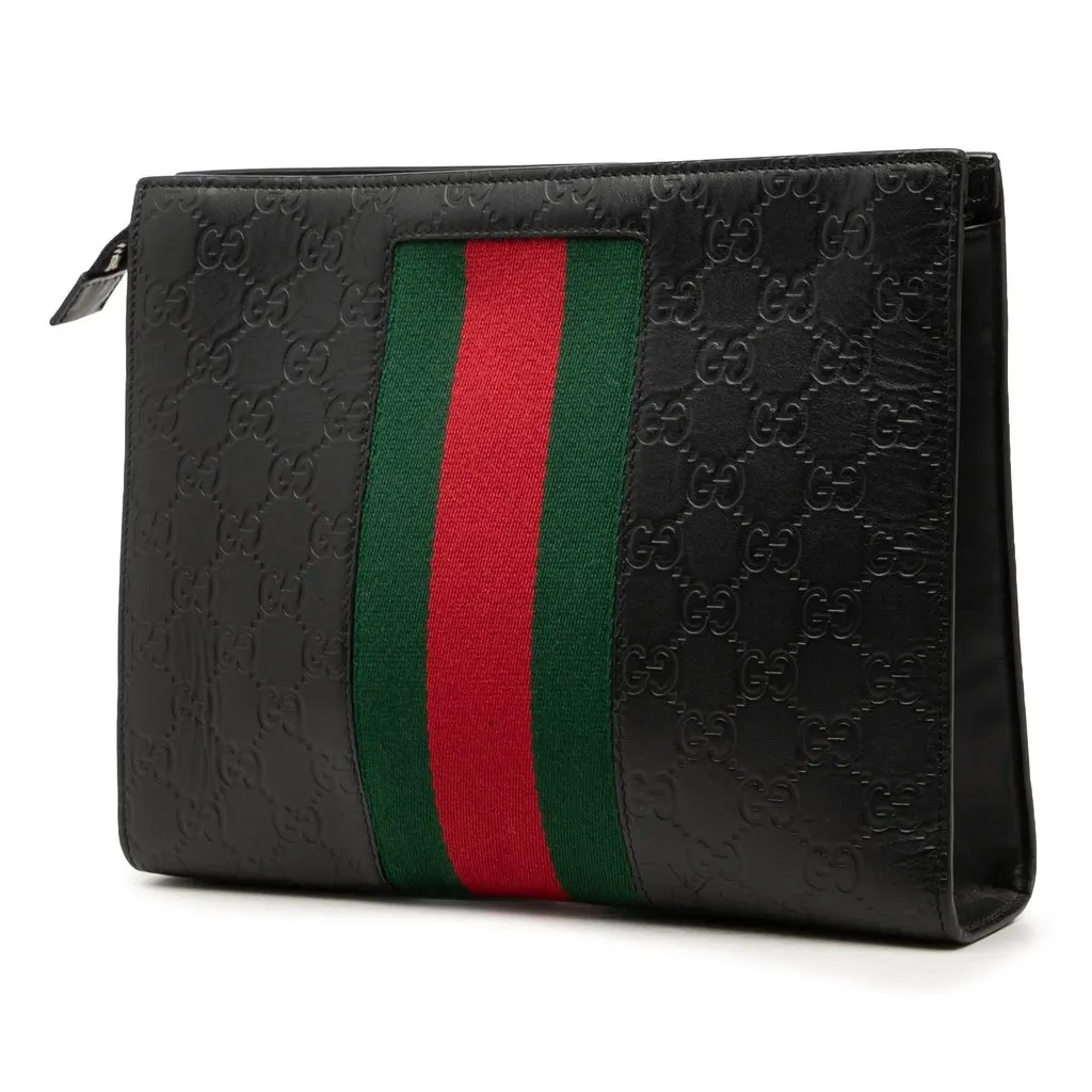 Gucci Guccissima Web Clutch Black Leather Very good - Back View