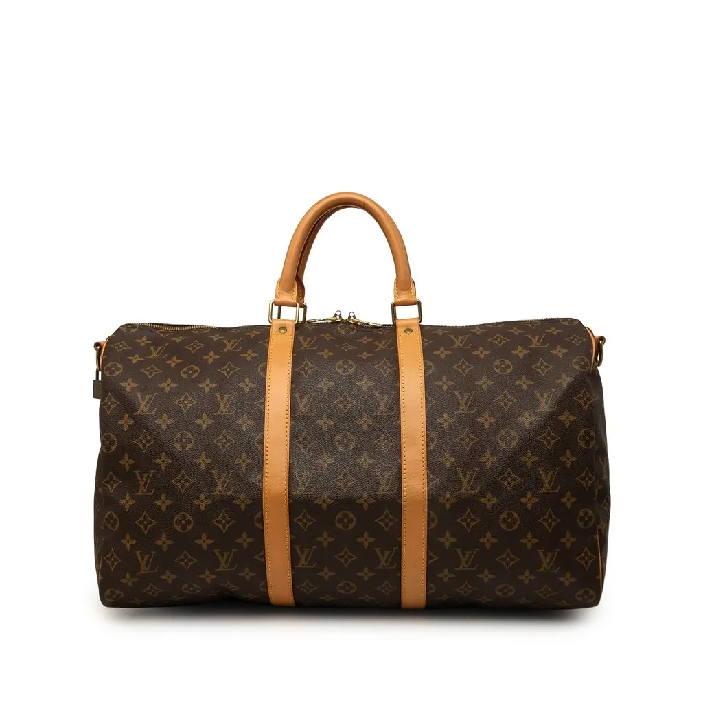 Louis Vuitton Monogram Keepall Bandouliere 50 Brown Canvas Good - Front View