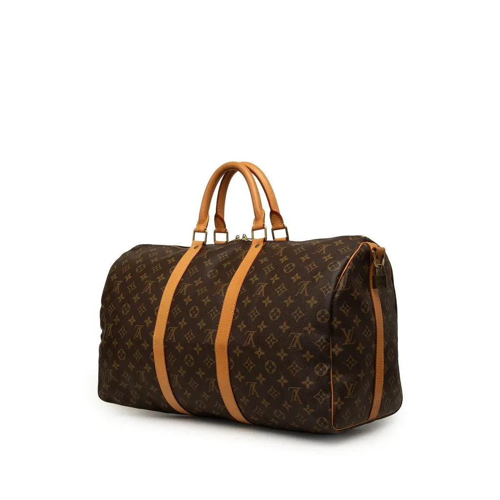 Louis Vuitton Monogram Keepall Bandouliere 50 Brown Canvas Good - Back View
