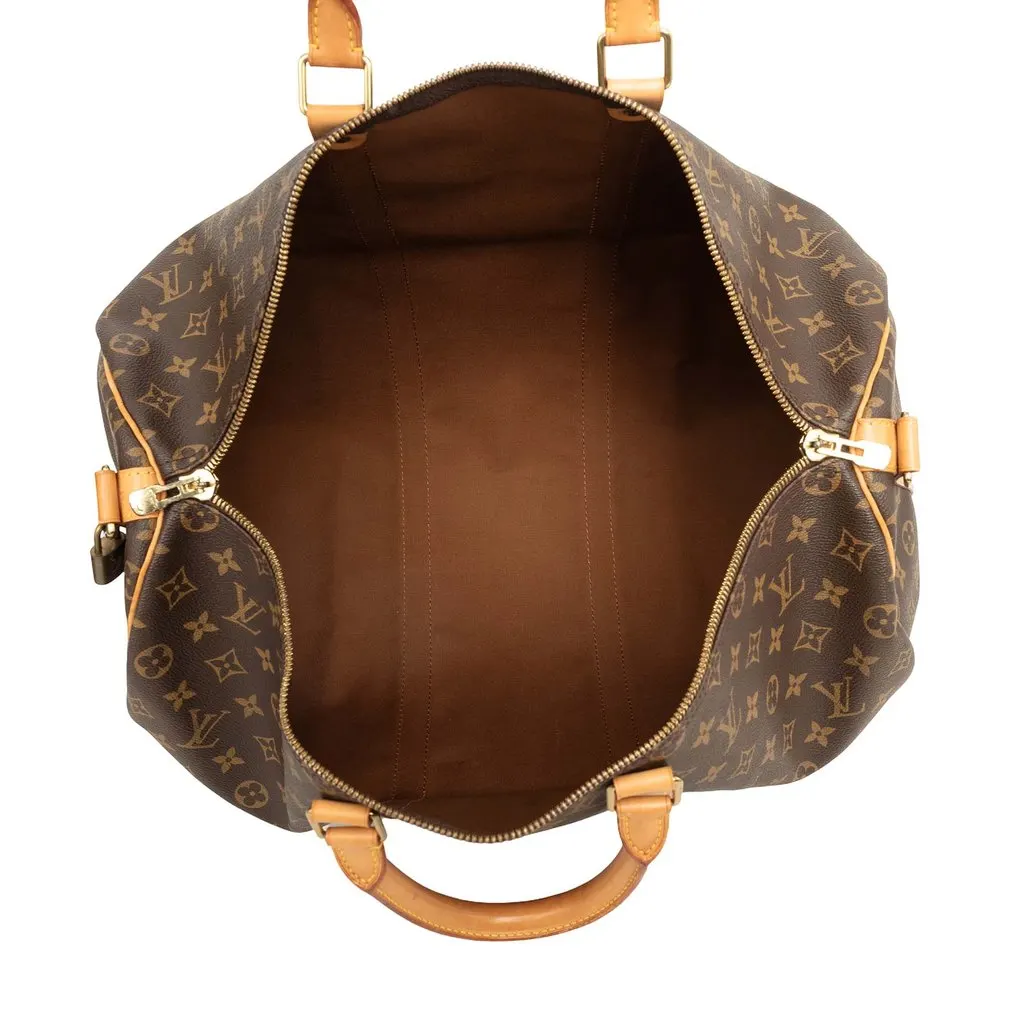 Louis Vuitton Monogram Keepall Bandouliere 50 Brown Canvas Good - Model View