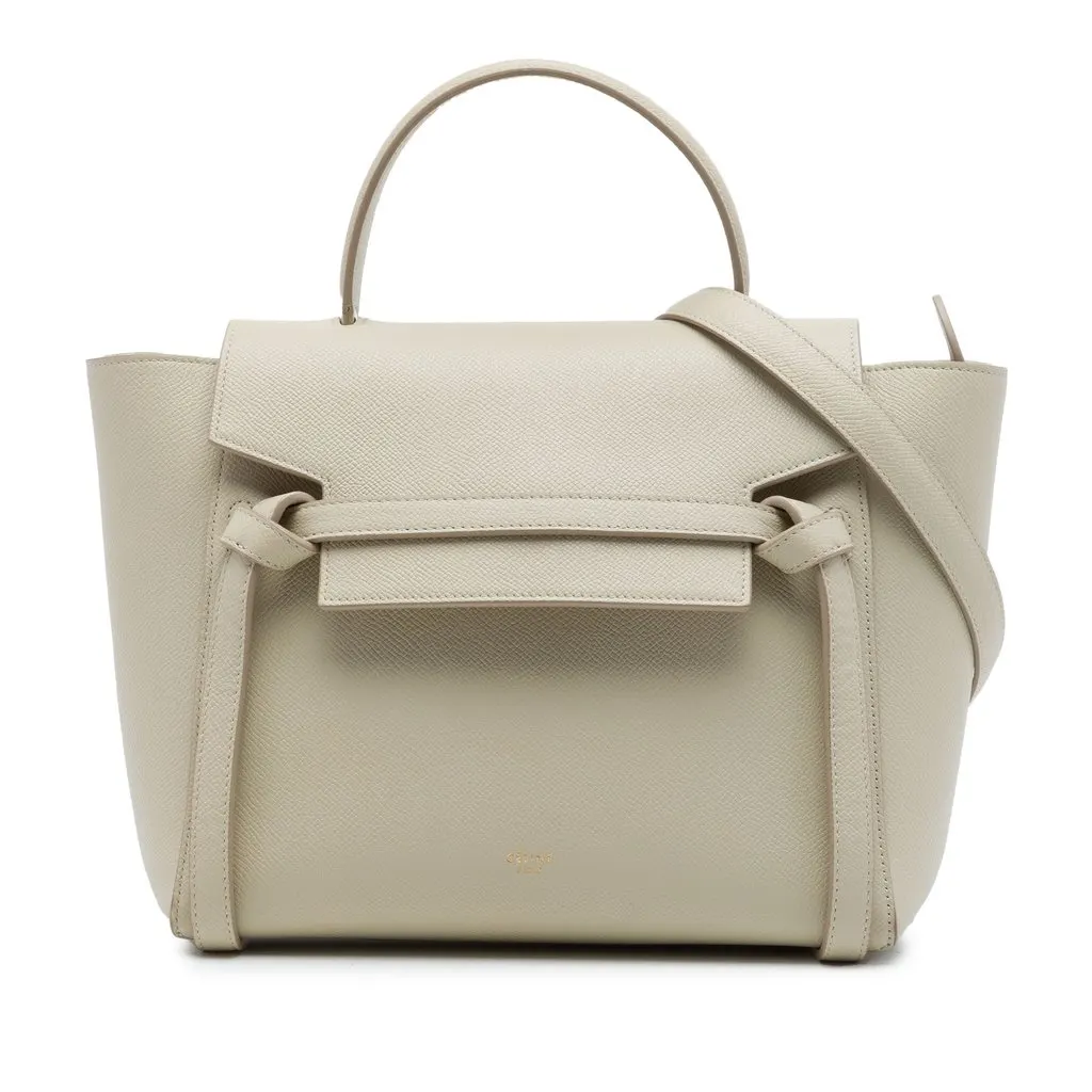 Celine Micro Grained Calfskin Belt Bag Beige Leather Very good - Front View