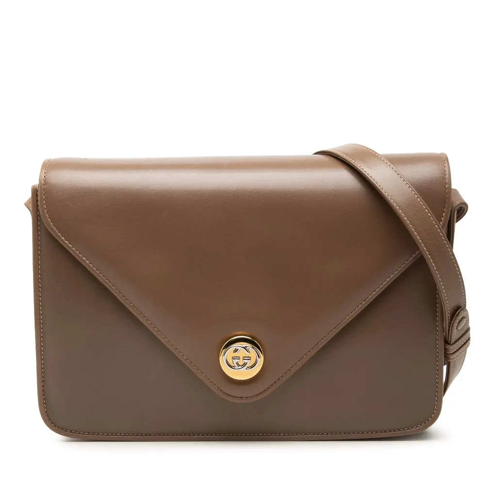 Gucci Calfskin Interlocking G Envelope Crossbody Brown Leather Very good - Front View