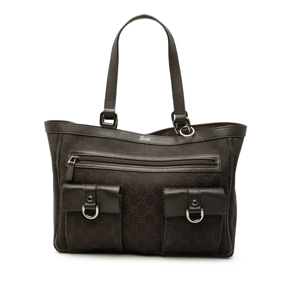 Gucci GG Denim Abbey D Ring Pocket Tote Brown Very good - Front View