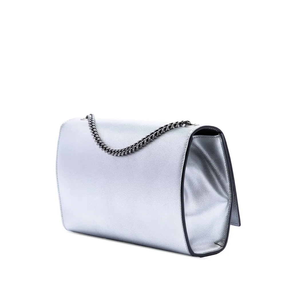 Saint Laurent Medium Metallic Grain De Poudre Monogram Kate Crossbody Silver Leather Very good - Back View